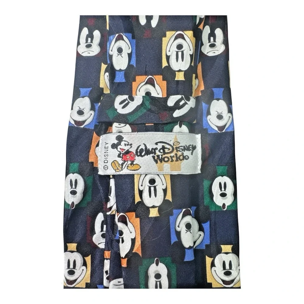 Disney Mickey Mouse Faces Silk‎ Tie Navy Handmade Korea